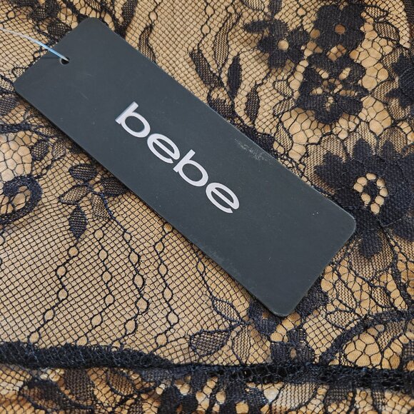 BeBe Black Floral Chantilly Lace Lined Midi Party Dress Small NWT - Picture 14 of 16